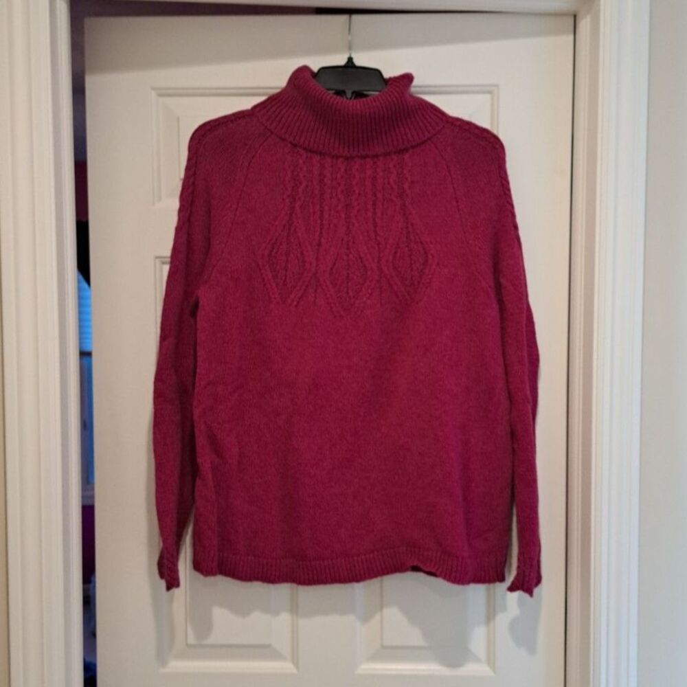 Sundance Mountainview Cerise Cable Knit Turtleneck Scalloped Sweater Women Sz XL